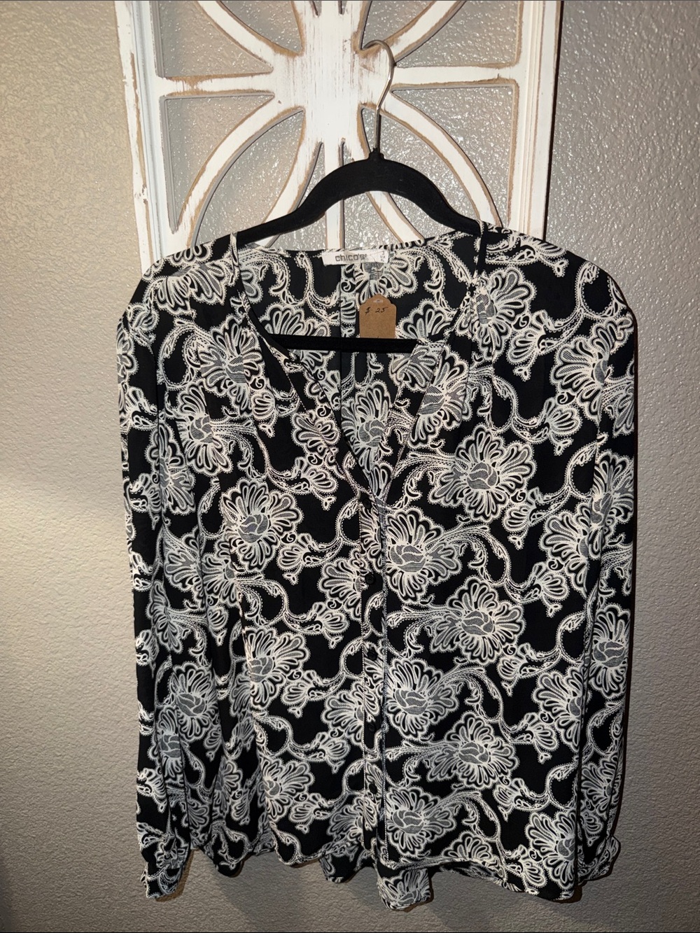 Chico's Black and White Floral Button-Front Blouse